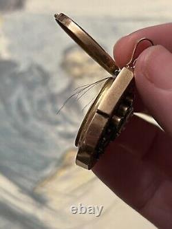 Antique Victorian 9k Gold Black Enamel Mourning Locket Necklace Pendant Hair