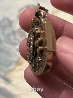 Antique Victorian 9k Gold Black Enamel Mourning Locket Necklace Pendant Hair