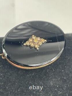 Antique Victorian Bakelite Mourning Pin Brooch 14 Kt Gold Superb