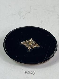 Antique Victorian Bakelite Mourning Pin Brooch 14 Kt Gold Superb