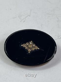 Antique Victorian Bakelite Mourning Pin Brooch 14 Kt Gold Superb