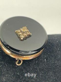 Antique Victorian Bakelite Mourning Pin Brooch 14 Kt Gold Superb