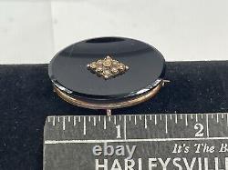 Antique Victorian Bakelite Mourning Pin Brooch 14 Kt Gold Superb