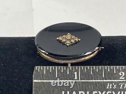 Antique Victorian Bakelite Mourning Pin Brooch 14 Kt Gold Superb