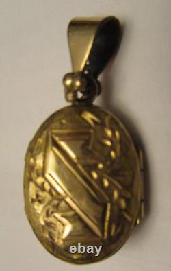 Antique Victorian Black Enamel Taille d'Epargne Etched Gold Locket Pendant