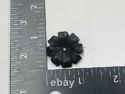 Antique Victorian Black Jet Stone Flower Mourning Brooch Pin Floral Seed Pearl