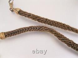 Antique Victorian Braided Hair Pocket Watch Chain Rose Gold Filled Mourning