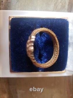 Antique Victorian Circa 1800 10K Mourning hair ring Faith Hope Charity