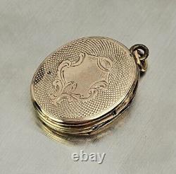 Antique Victorian Era 9K Gold Enameled Hair & Photo Mourning Pendant Locket