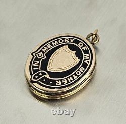 Antique Victorian Era 9K Gold Enameled Hair & Photo Mourning Pendant Locket