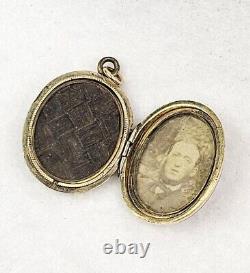 Antique Victorian Era 9K Gold Enameled Hair & Photo Mourning Pendant Locket