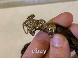 Antique Victorian Era Mourning Hair Watch Chain Holder with Lion Decoration