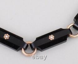 Antique Victorian French Jet Onyx 14k Gold Mourning Choker 14 Necklace 38.5gram