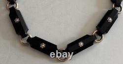 Antique Victorian French Jet Onyx 14k Gold Mourning Choker 14 Necklace 38.5gram