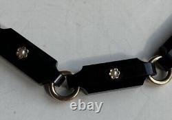 Antique Victorian French Jet Onyx 14k Gold Mourning Choker 14 Necklace 38.5gram