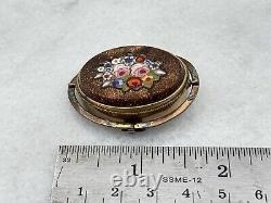 Antique Victorian Gf Woven Hair MOURNING BROCH With Micro Mosaic FLOWERS