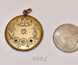 Antique Victorian Gold Filled Engraved Flowers Paste Stones Large Locket Pendant