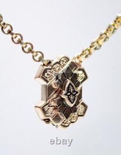 Antique Victorian Gold Filled Mourning Enamel Pendant Necklace Monogrammed RARE