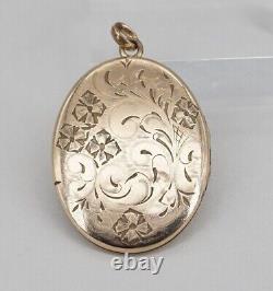 Antique Victorian Gold Filled Oval Engraved Flowers Large Locket