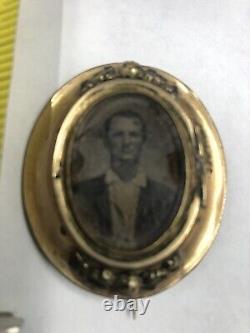 Antique Victorian Gold Filled Portrait Mourning Pin Brooch CIVIL WAR ERA