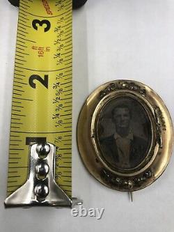 Antique Victorian Gold Filled Portrait Mourning Pin Brooch CIVIL WAR ERA