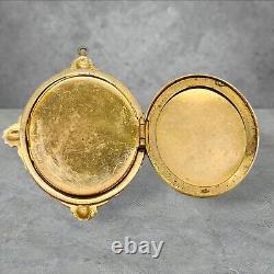 Antique Victorian Gold Tone Mourning Locket Fob Mother of Pearl Flower Bouquet