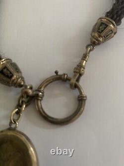 Antique Victorian Hair Mourning Jewelry Bracelet/Necklace/Fob Engraved Locket