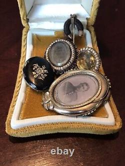 Antique Victorian Locket Mourning Jewelry 9k 10k Gold & Gold Plate