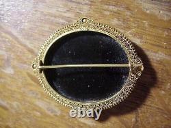 Antique Victorian MOURNING BROCH 12K Gold & Micro Mosaic FLOWERS