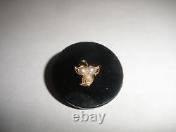 Antique Victorian MOURNING BROOCH 14K Gold BLACK JET PEARLS PENDANT Jewelry