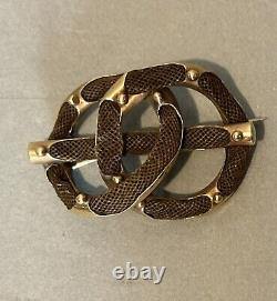 Antique Victorian Memento Woven Hair Work Mourning Brooch