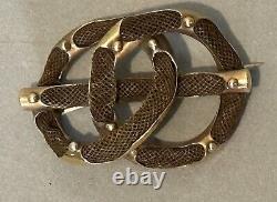 Antique Victorian Memento Woven Hair Work Mourning Brooch