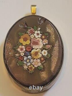 Antique Victorian Micro Mosaic Goldstone Mourning Photo Pendant