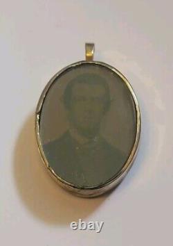 Antique Victorian Micro Mosaic Goldstone Mourning Photo Pendant