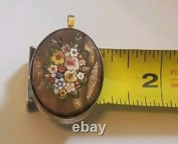 Antique Victorian Micro Mosaic Goldstone Mourning Photo Pendant