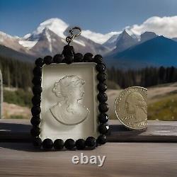 Antique Victorian Momento Mori Mourning Czech Intaglio Glass Cameo Pin Brooch