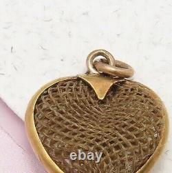 Antique Victorian Mourning 14k Gold Braided Hair Puffy Heart Charm Pendant