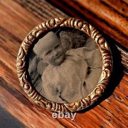 Antique Victorian Mourning Brooch Photo of Baby Memorial Jewelry