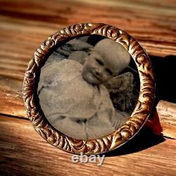 Antique Victorian Mourning Brooch Photo of Baby Memorial Jewelry