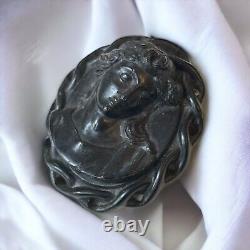 Antique Victorian Mourning Cameo Gutta Percha Brooch Pin Pendant High Relief