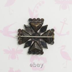 Antique Victorian Mourning French Jet Gold Filled Blonde Hair Cross Brooch Pin