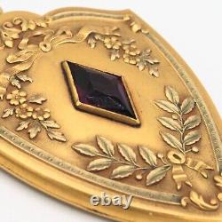 Antique Victorian Mourning Gold Filled Double Hair Locket with purple Stone Photo
