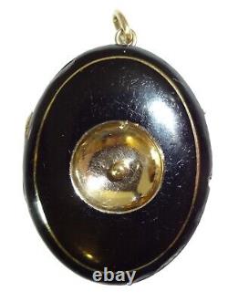 Antique Victorian Mourning Locket Pendant 14K Gold, Enamel & Silver 11.4 grams