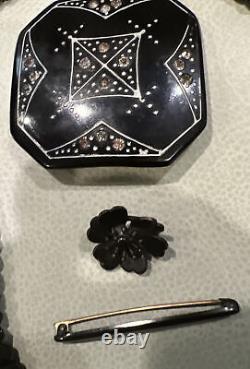 Antique Victorian, Mourning, Memento Mori, Glass Bead Black Jewelry Lot