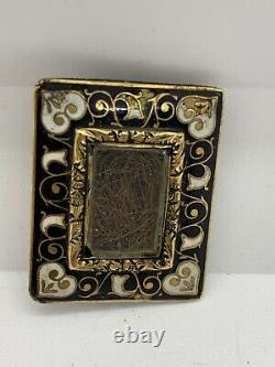 Antique Victorian Mourning Pin Brooch Enamel, Glass And Gold Hair Inscribed READ