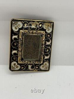 Antique Victorian Mourning Pin Brooch Enamel, Glass And Gold Hair Inscribed READ