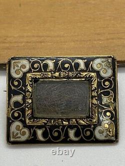 Antique Victorian Mourning Pin Brooch Enamel, Glass And Gold Hair Inscribed READ