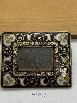 Antique Victorian Mourning Pin Brooch Enamel, Glass And Gold Hair Inscribed READ