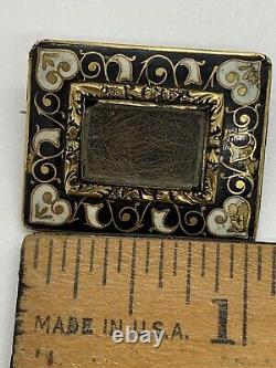 Antique Victorian Mourning Pin Brooch Enamel, Glass And Gold Hair Inscribed READ