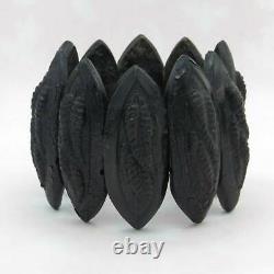 Antique Victorian Mourning Pressed Horn FERN 2 Wide Stretch Expansion Bracelet